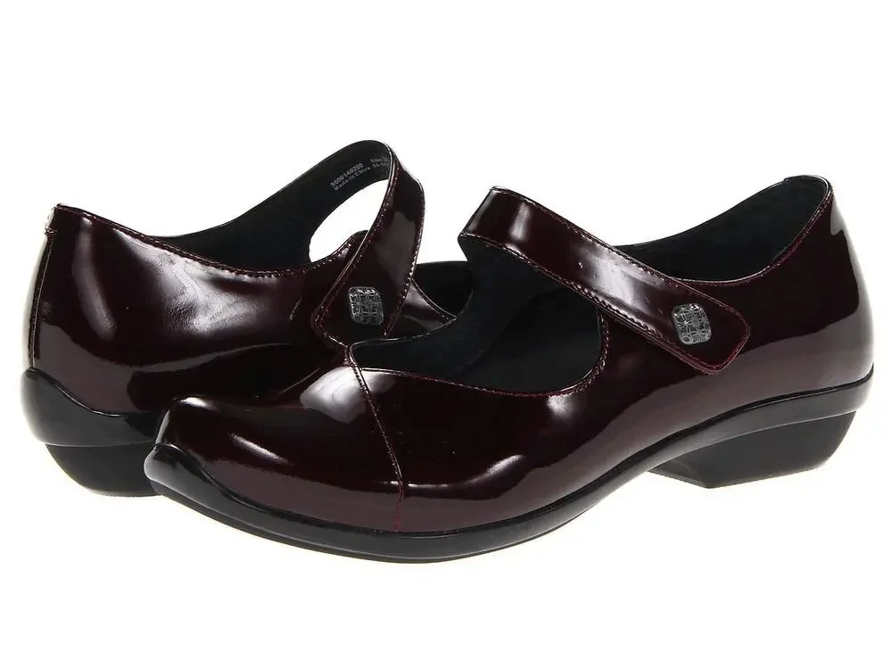 Dansko Opal Patent Mary Jane Flat Shoe Round Toe Leather Black Cherry EU41 US 10